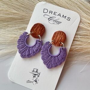 Dreams Clay Purple Textured Hoop Earrings with Wood Accent